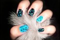 Black and Blue Polka Dots Nail Art
