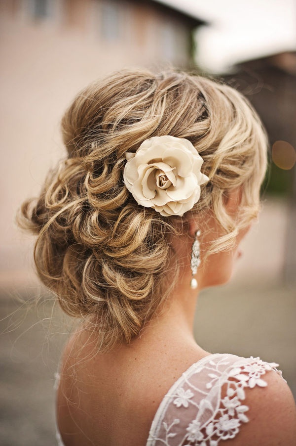 curly updo wedding hairstyles with flower wedding ideas classic curly ...