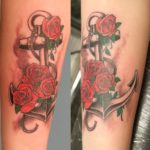 couples anchor rose tattoo