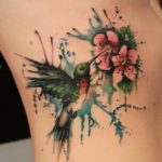 Hummingbird with watercolor forget me not