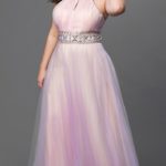 Pretty light purple full length sleeveless plus size prom dress