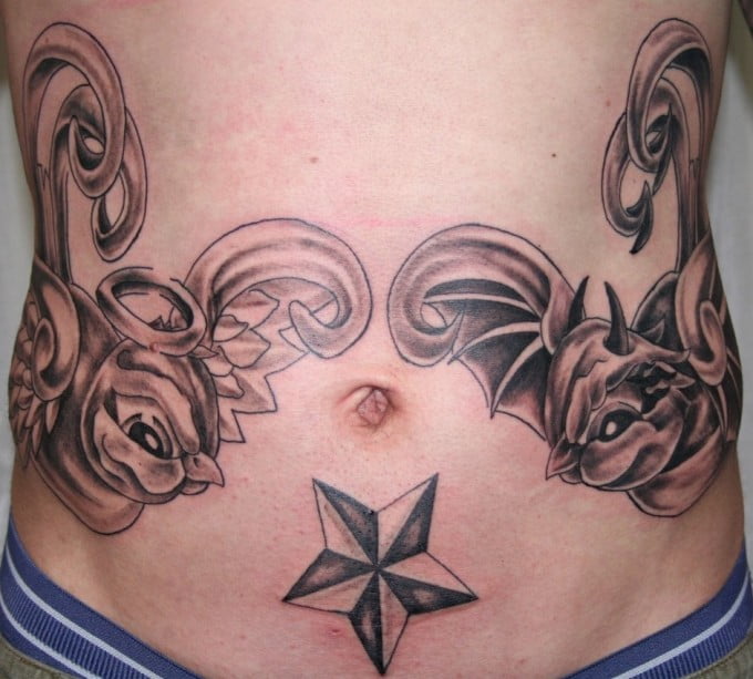 Devil Angel Swallow tattoo design on stomach