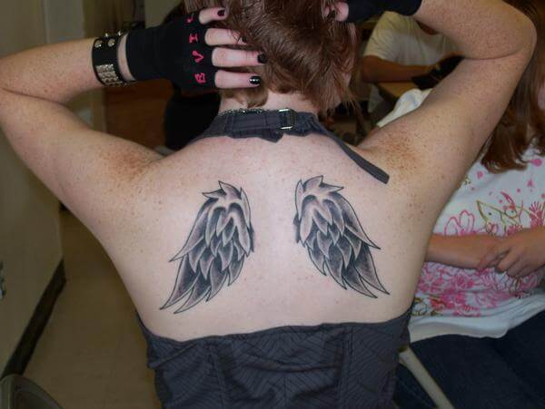 angel wings back tattoo design for girls