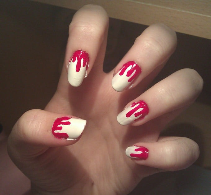 red and white fire flame nail art design idea for halloween