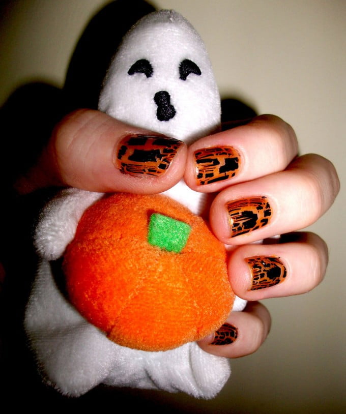 black and orange happy halloween nail art idea