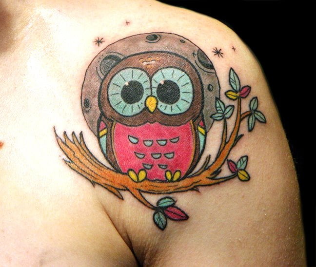 Owl Tattoo_Left Front Shoulder Owl Tattoo Design