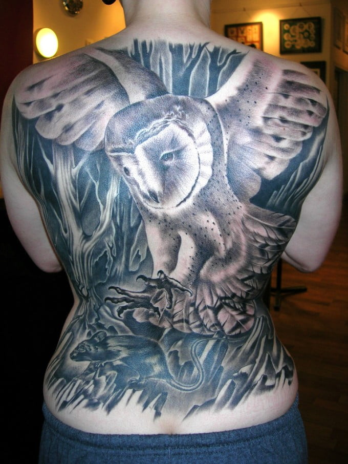 owl back tattoo Owl Tattoo Design