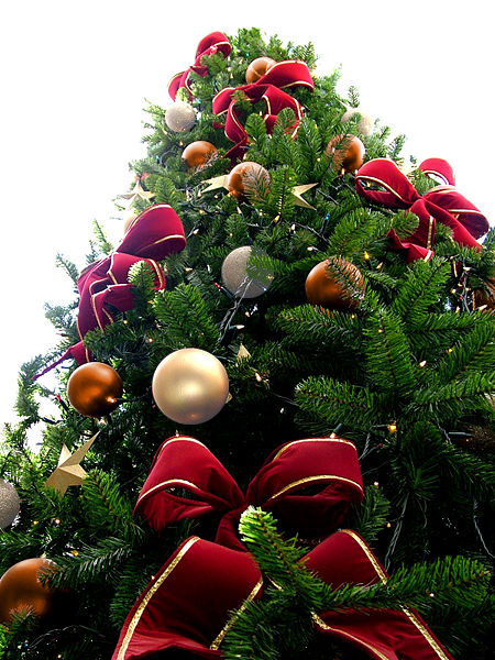 Red Bead Christmas Tree with Orange & White Ornaments