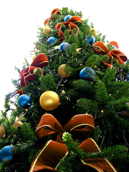Orange Bead Christmas Tree with Blue & Golden Ornaments