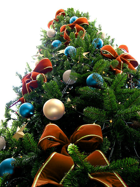 Orange Bead Christmas Tree with Light Blue & Pearl White Ornaments