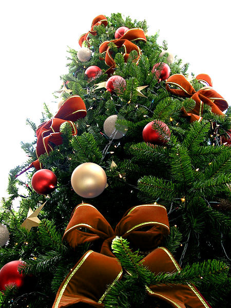 Orange Bead Christmas Tree with Red & White Ornaments