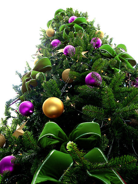 Green Bead Christmas Tree with Purple & Yellow Ornaments