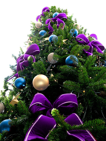 Violet Bead Christmas Tree with Blue & Silver Ornaments