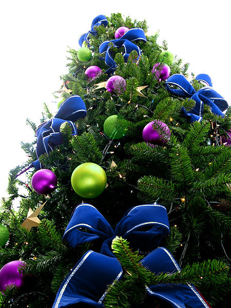 Blue Bead Christmas Tree with Violet & Green Ornaments