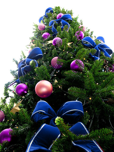 Blue Bead Christmas Tree with Purple & Violet Ornaments