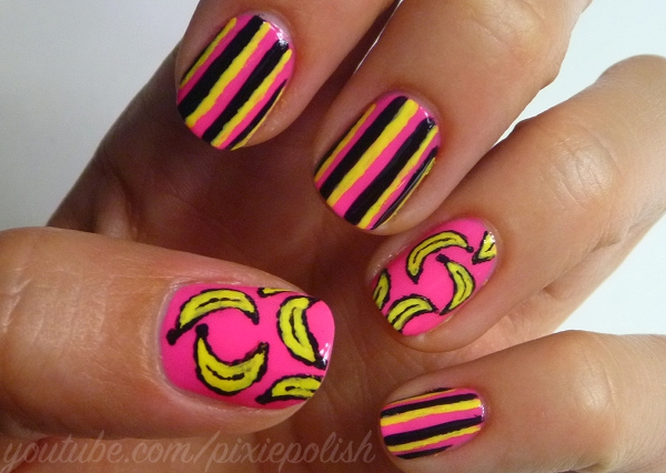 pink black and yellow fruity nail designs
