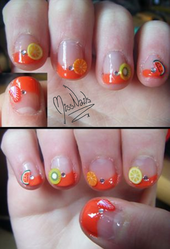 french tip orange fruity nails designs