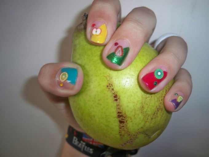 half nude half colored fruity nail designs