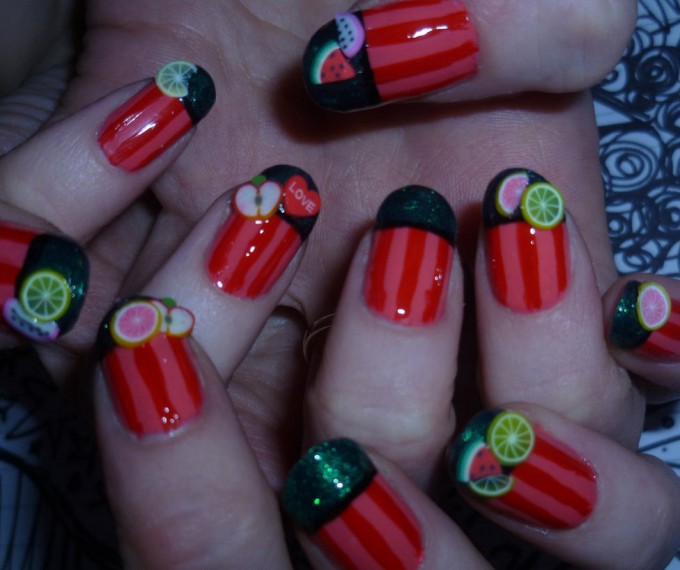 red and black tips fruity nail designs for valentines