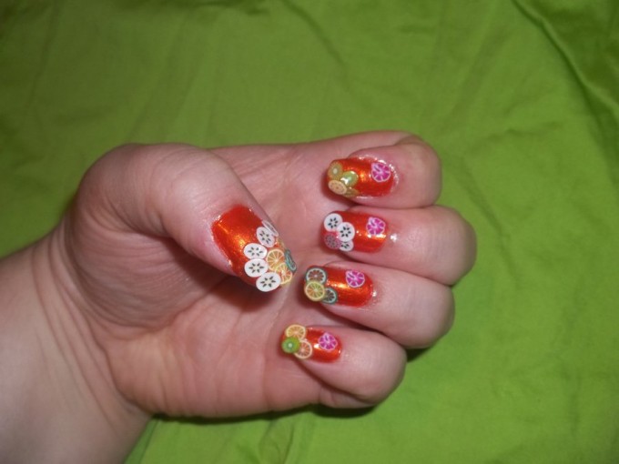 orange colored with fruity nail designs