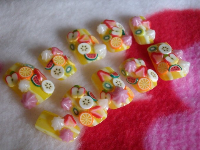 artificial sliced fruity nails designs set