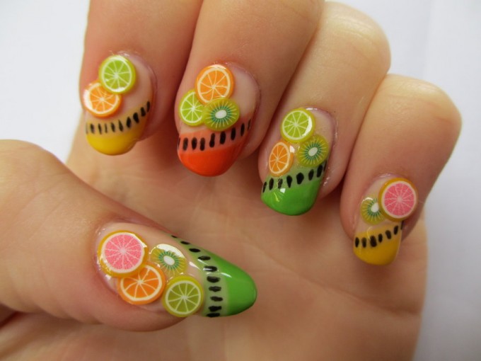 colorful sliced fruity nail designs