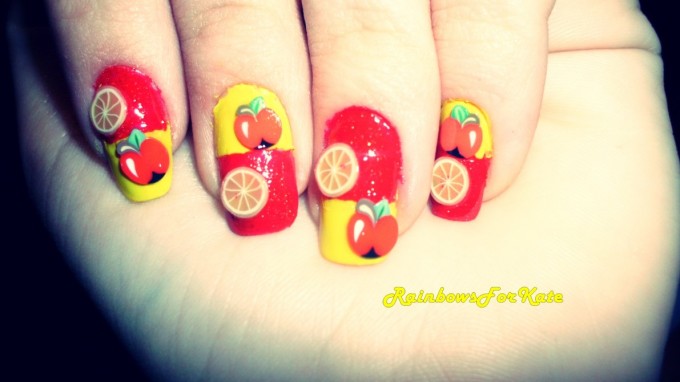 orange and apple fruity nail designs