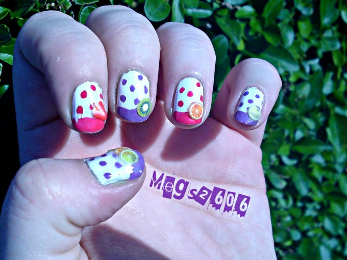 white with dots and colorful tip fruity nail designs