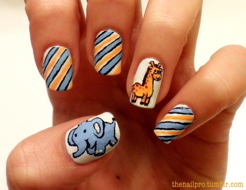 Elephant and Giraffe Accent Nails