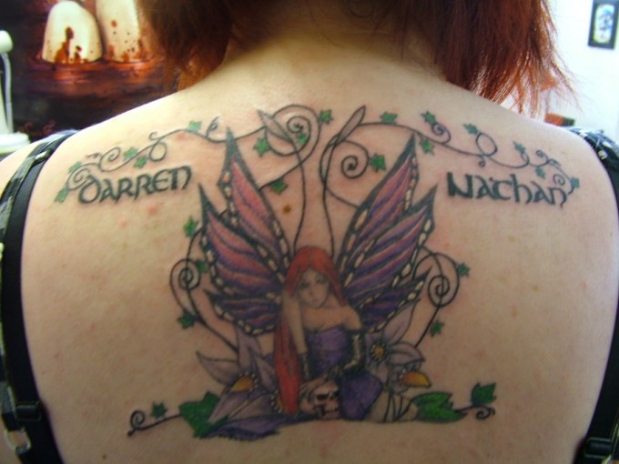 Gothy fairy tattoo back piece