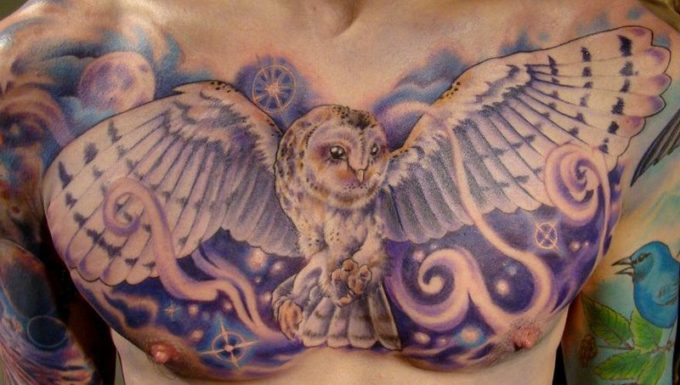 Full Chest Magic Owl Tattoo