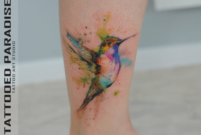 Watercolor Hummingbird tattoo