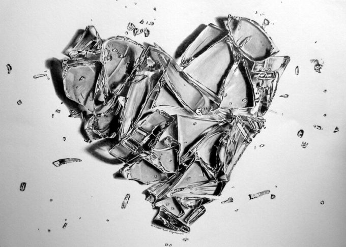 broken heart crashes like glass