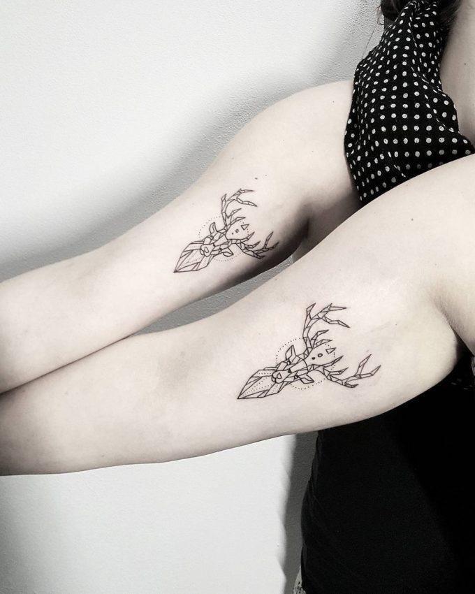 Cute Matching Deer Tattoos for a Couple