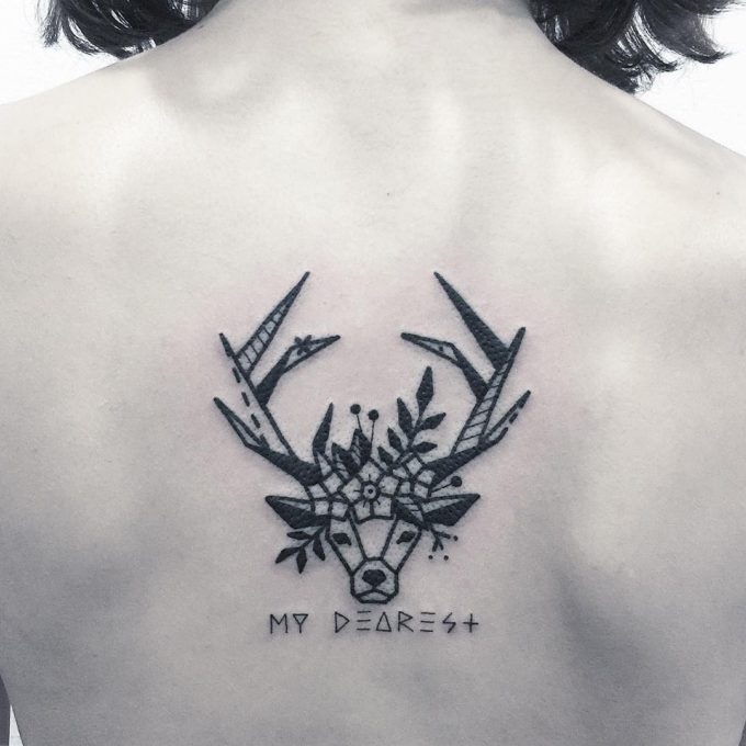Floral Deer Minimalism Tattoo with a Catch