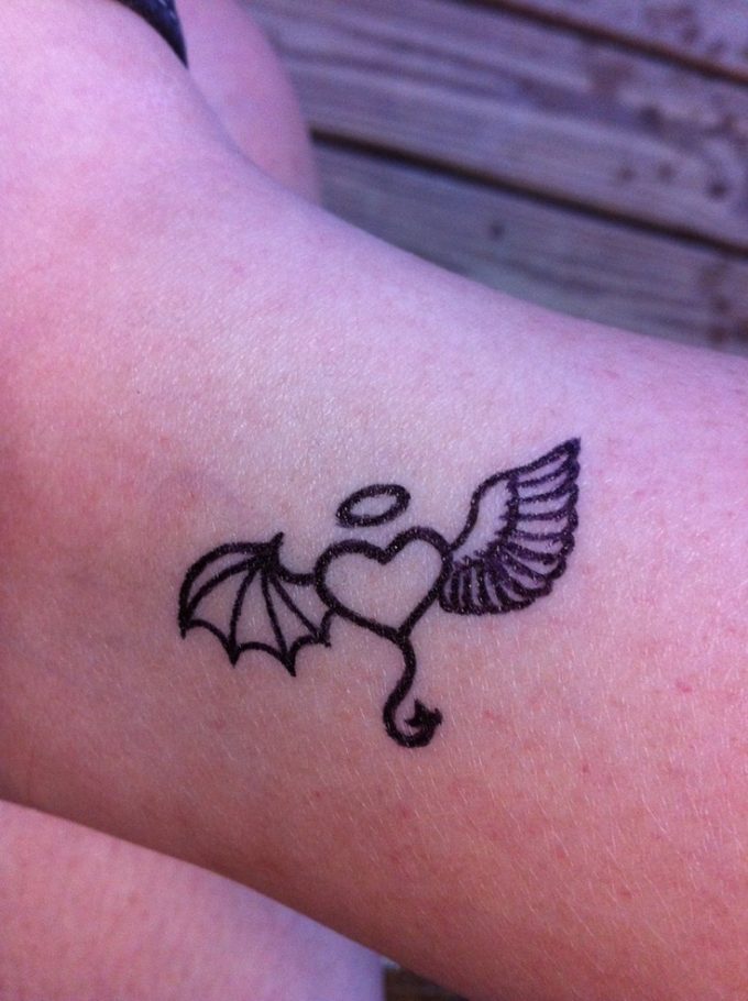 Angel and devil winged heart blessed cute tattoo