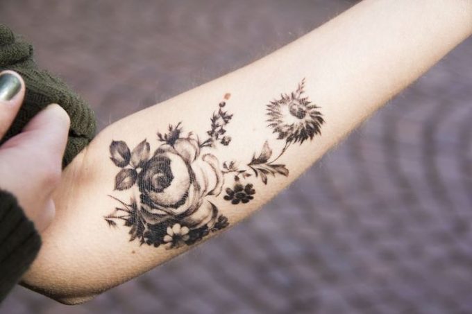 beautiful black and white flower Tattoos on forearm