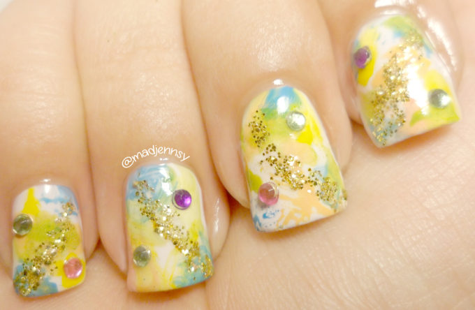 watercolor spring splash nails painting