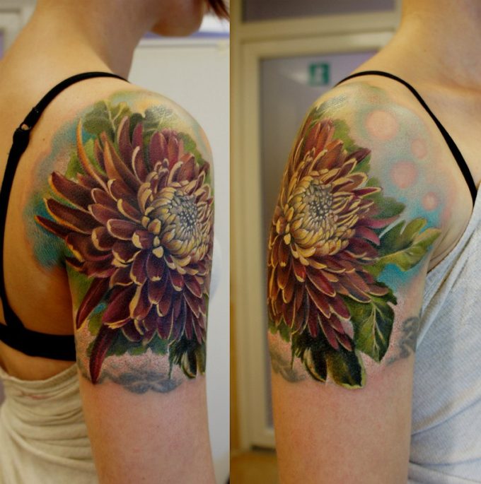 Chrysanthemum flower tattoo