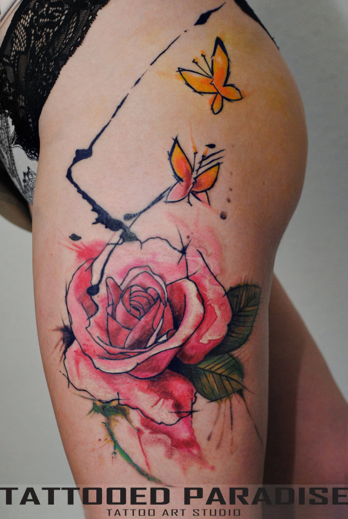 watercolor rose tattoo