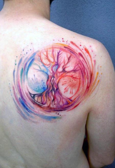 Colorful tree of life tattoos
