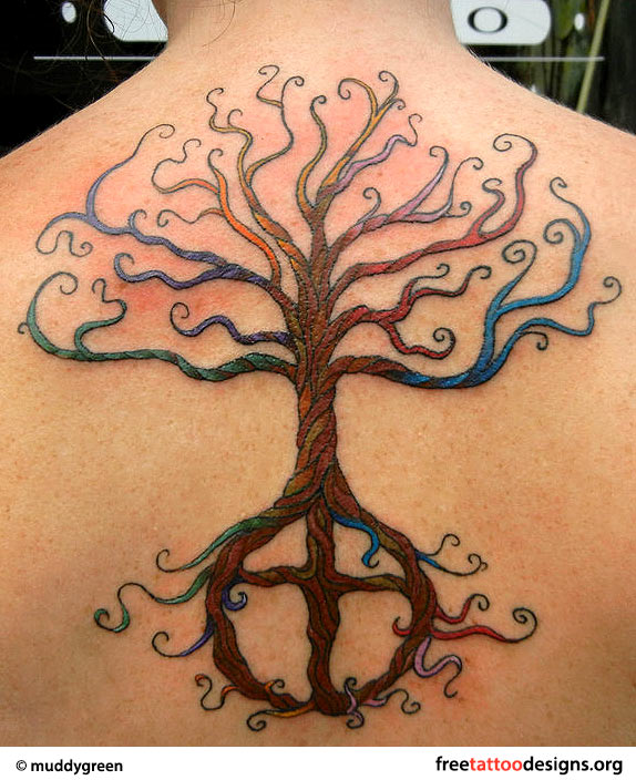 Egyptian tree of life tattoo on back for women
