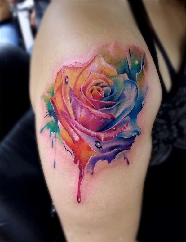 rainbow rose tattoo on shoulder EntertainmentMesh