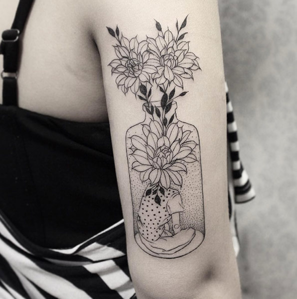 beautiful nostalgic flower vase tattoo