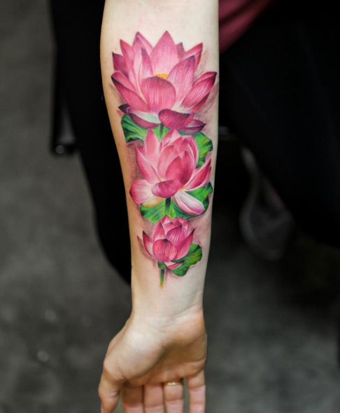 beautiful pink lotus flower tattoo