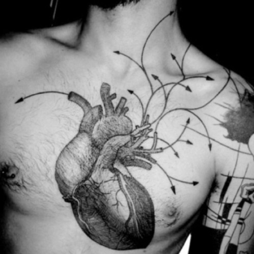 big heart tattoo on chest for men