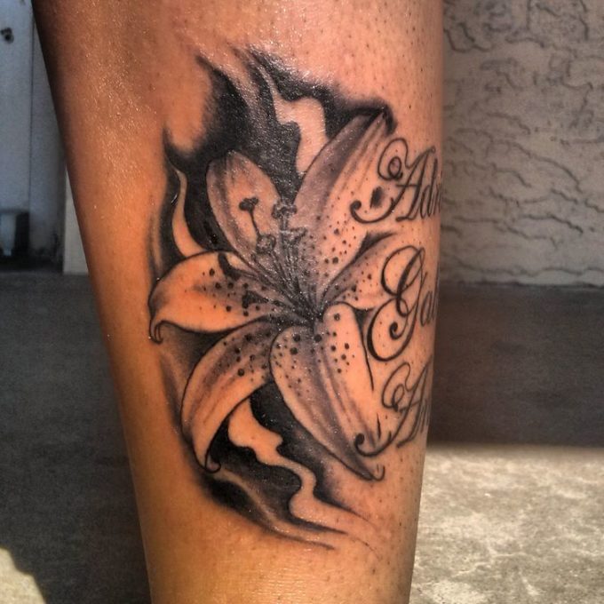 black and white tiger lily flower tattoo
