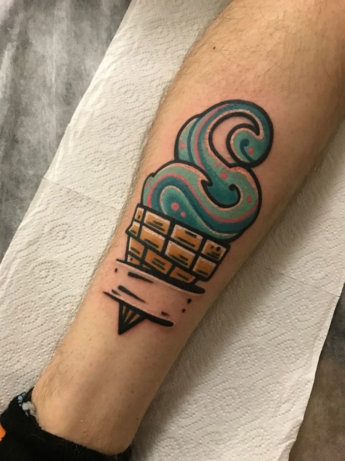 cone icecream ship tattoo design ideas on forearm
