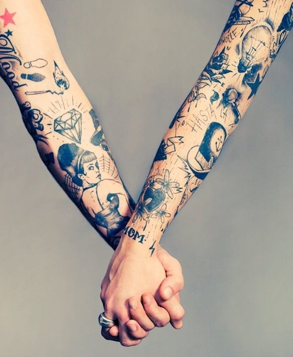 matching couples sleeve tattoos