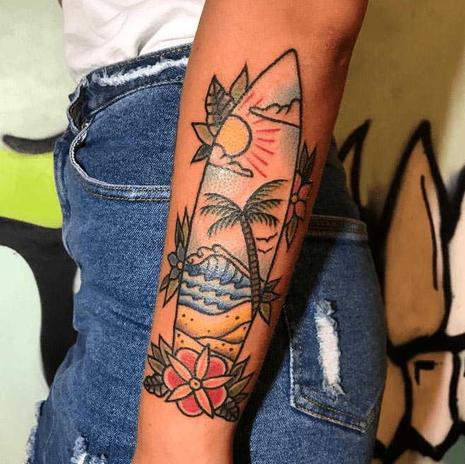 surfboard-beach-tattoo-illustration-on-arm